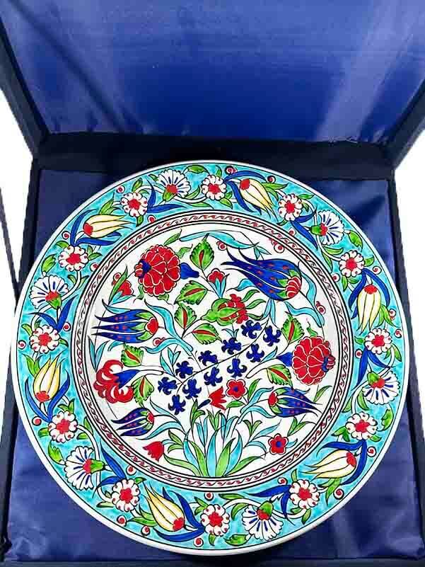 Iznik Keramikteller 30 cm – Has Bahçe Motiv mit Tulpen, Nelken & Artischocken - 3