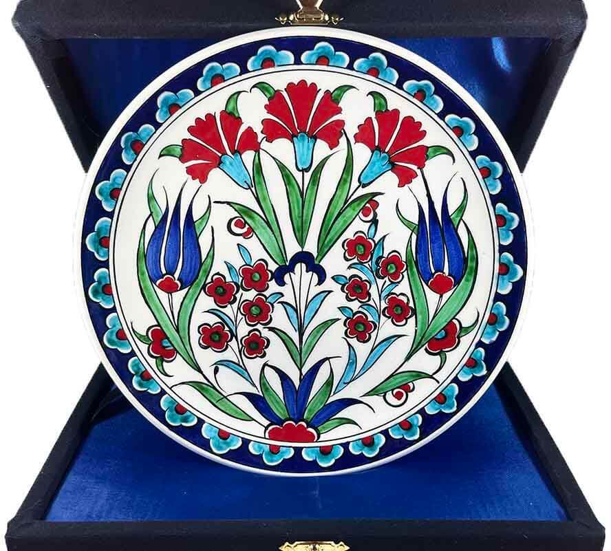 Iznik-Keramikteller als Geschenk mit Tulpen- und Nelkenmotiv 18 cm - 1