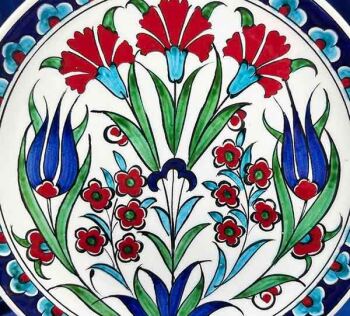 Iznik-Keramikteller als Geschenk mit Tulpen- und Nelkenmotiv 18 cm - 2