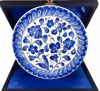Iznik-Keramikteller mit blauem Lotusgarten-Motiv 18 cm - Çini Evi