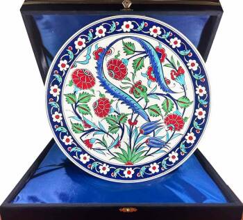 Iznik-Keramikteller mit Nelken- und Tulpenmotiv 30 cm - Çini Evi
