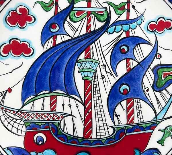 Iznik-Keramikteller mit osmanischem Galeonenmotiv 18 cm - 3