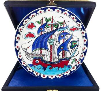 Iznik-Keramikteller mit osmanischem Galeonenmotiv 18 cm - Çini Evi