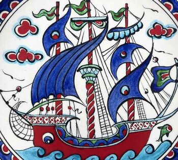 Iznik-Keramikteller mit osmanischem Seefahrer-Galeonenmotiv 18 cm - 3