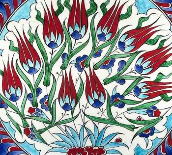 Iznik-Keramikteller mit rotem Tulpengarten-Motiv 30 cm - 3