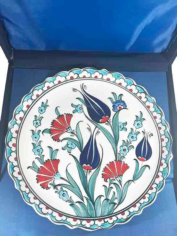Iznik-Keramikteller mit Tulpen-, Hyazinthen- und Nelkenmotiv – 25 cm Handgefertigter Wand- & Vitrinenteller - 2