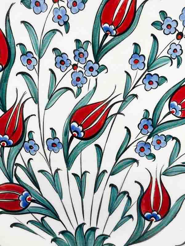 Iznik-Keramikteller mit Tulpen- und Hyazinthenmotiv – 25 cm Handgefertigter Wandteller - 2