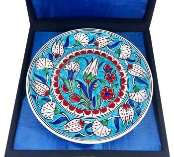 Iznik-Keramikteller mit Tulpen- und Nelkenmotiv auf türkisfarbenem Hintergrund 18 cm - 2