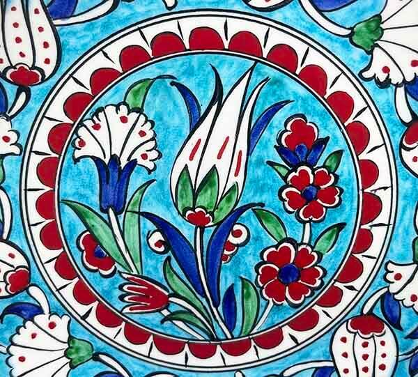 Iznik-Keramikteller mit Tulpen- und Nelkenmotiv auf türkisfarbenem Hintergrund 18 cm - 3