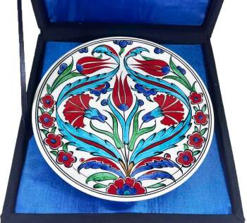 Iznik-Keramikteller mit türkisfarbenem Tulpen- und Nelkenmotiv 18 cm - 3