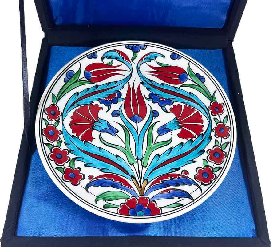 Iznik-Keramikteller mit türkisfarbenem Tulpen- und Nelkenmotiv 18 cm - 3