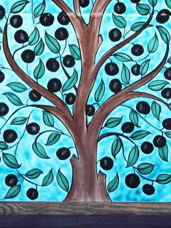 Iznik Tile Panel with Olive Tree Design - 3