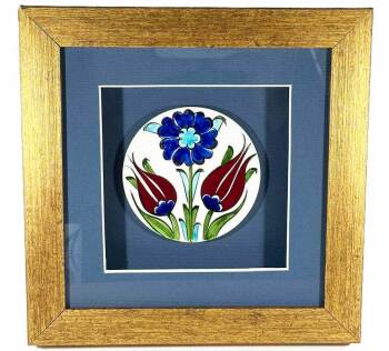 Iznik Tile Double Tulip and Spring Design Framed Plaque - Çini Evi