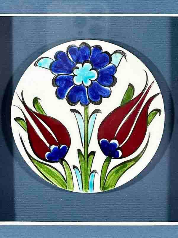Iznik Tile Double Tulip and Spring Design Framed Plaque - 2