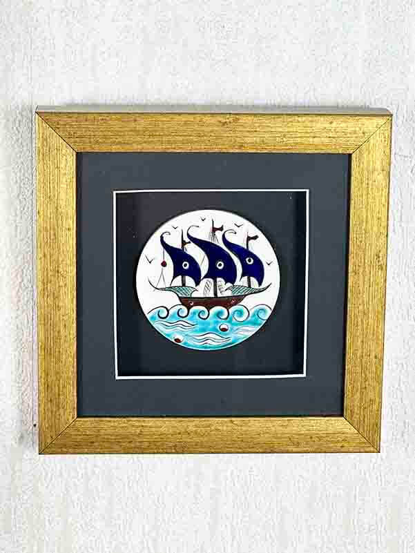 Galleon Motif Matted Iznik Ceramic Plaque - 5
