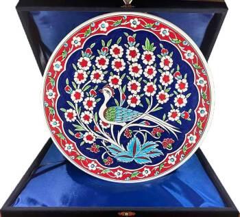 Iznik Tile Plate | Tree of Life and Peacock Pattern 30 cm - Çini Evi