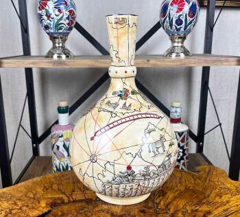 Iznik Tile Vase | Piri Reis Map 30 cm - 5