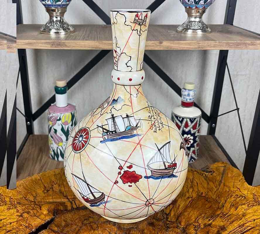Iznik Tile Vase | Piri Reis Map 30 cm - 1