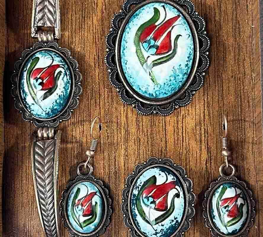 Special Tulip Iznik Ceramic Jewelry Set - 1