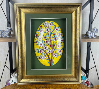 Décoration murale Iznik VIP fond jaune motif arbre de vie avec passe-partout - 1