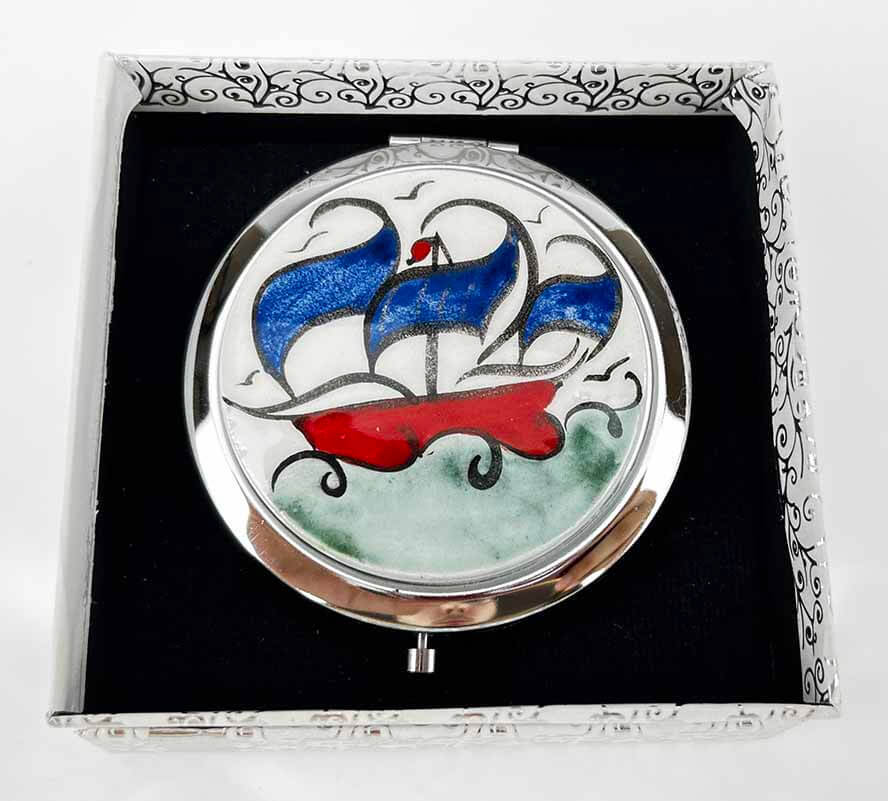 Kalyon Motifli İznik Çini Makyaj Aynası - 1
