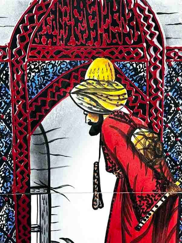 Kaplumbağa Terbiyecisi – Handgefertigtes Iznik-Keramikbild nach Osman Hamdi Bey - 2