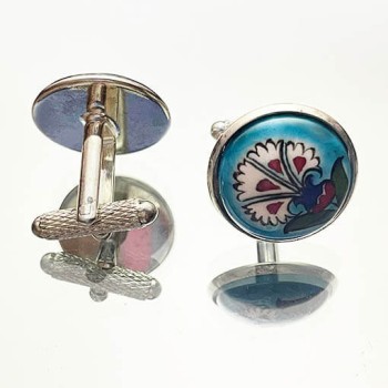 Karanfil Desenli İznik Çini Kol Düğmesi - Çini Evi