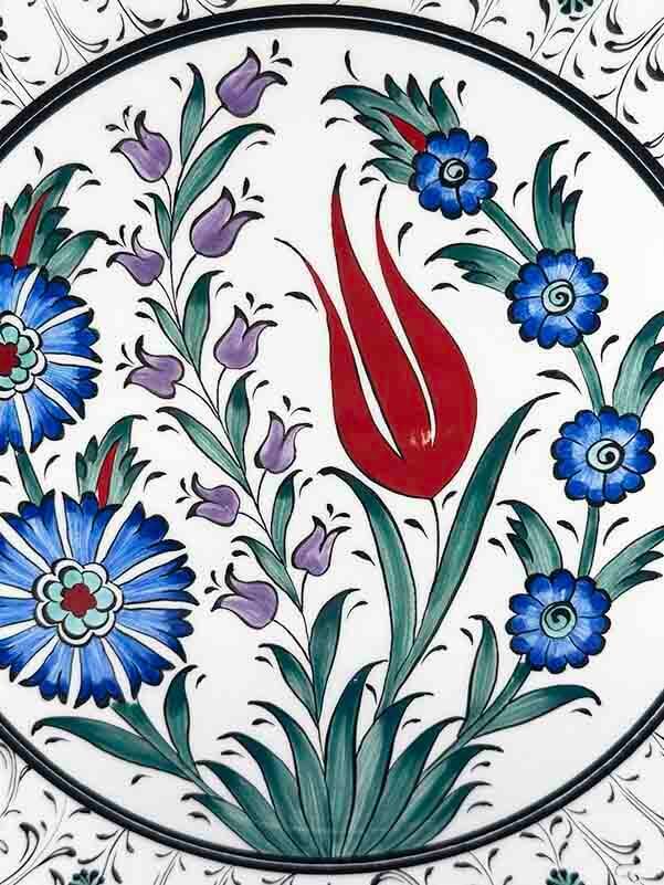 Geleneksel Lale Bahçesi Desenli İznik Tabak – Kültürel Hediye (25 cm / 9.84 inch) - 2