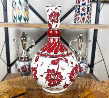Kırmızı Hatayi Motifli İznik Çini Vazo - Çini Evi