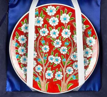 Kırmızı Hayat Ağacı – İznik Çini Vazo Tabak Seti - 3