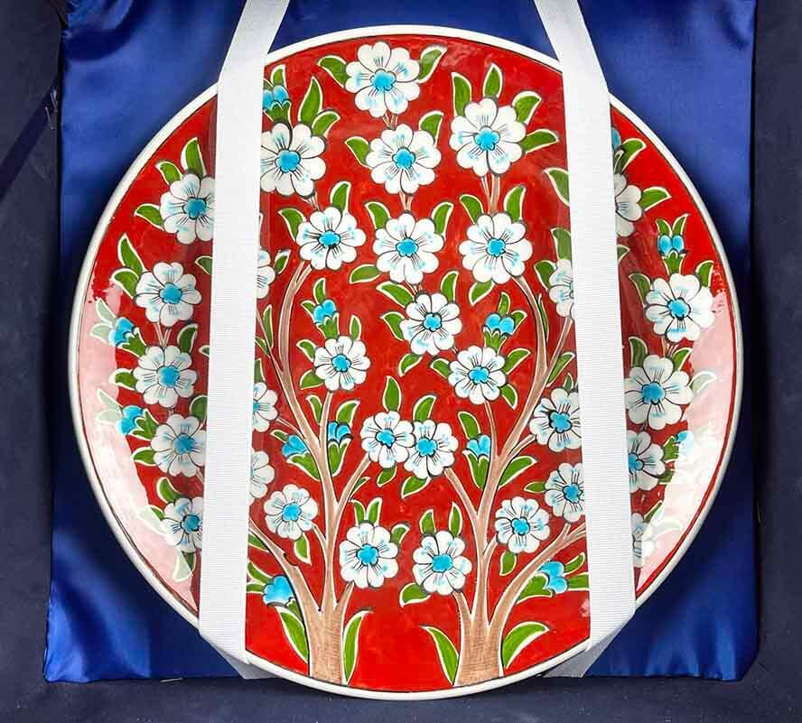 Kırmızı Hayat Ağacı – İznik Çini Vazo Tabak Seti - 3