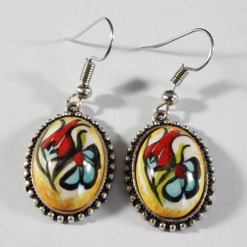 Red tulip and Spring Iznik Earrings - 1