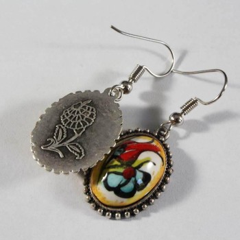 Red tulip and Spring Iznik Earrings - Çini Evi (1)