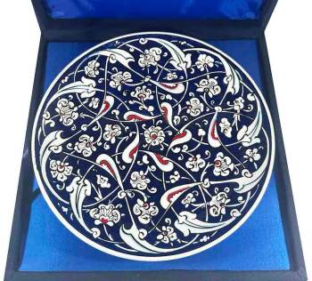 Kültürel Hediye – Lacivert Rûmî Desenli İznik Çini Tabak - 2