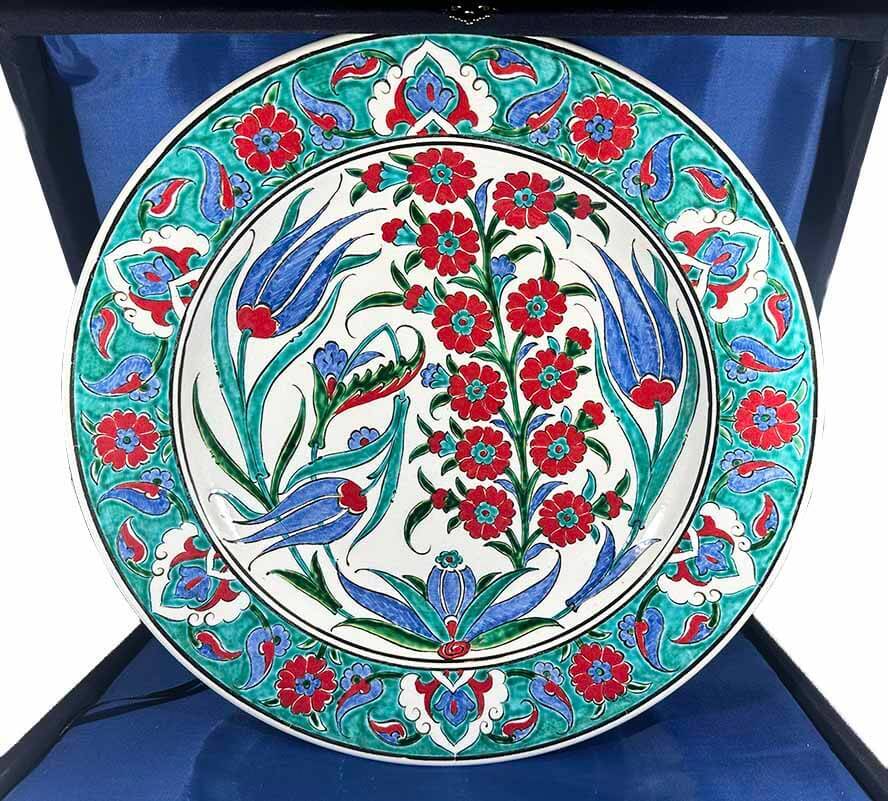 Lale Desenli İznik Çini Tabak – Söz, Nişan ve Düğün Hediyesi - 1