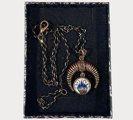 Lale Motifli Bronz Hilal Kolye - 2