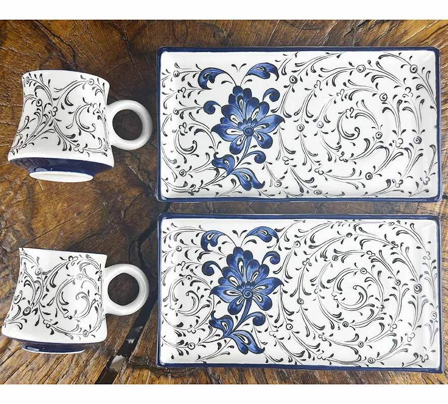 Le Set de Présentation pour le Café à Motif Lotus Bleu – Cadeau Élégant - 1