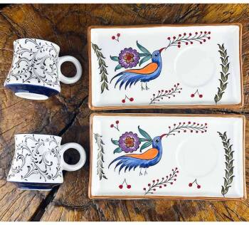 Le Set de Présentation pour le Café à Motif Oiseau de Prospérité – Cadeau Prestigieux pour Parents & Aînés - Çini Evi