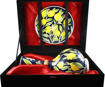Lemon Pattern Iznik Vase and Ceramic Plate - 3