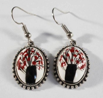 Life Tree Pattern With Iznik Earrings - Çini Evi