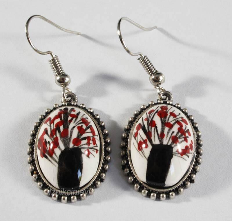 Life Tree Pattern With Iznik Earrings - 1