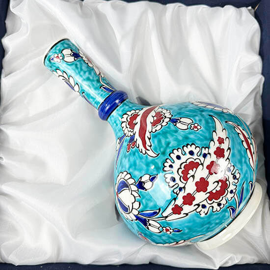 Lotus Motif Iznik Ceramic Vase and Plate Set - 3