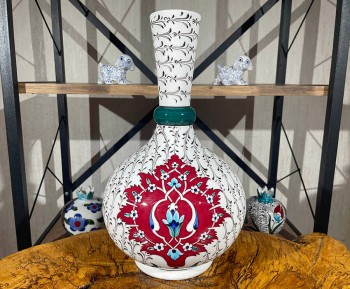 Lotus Pattern 30 cm Iznik Vase - Çini Evi
