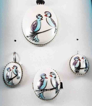 Lover Birds Iznik Ceramic Jewelry Set - 2