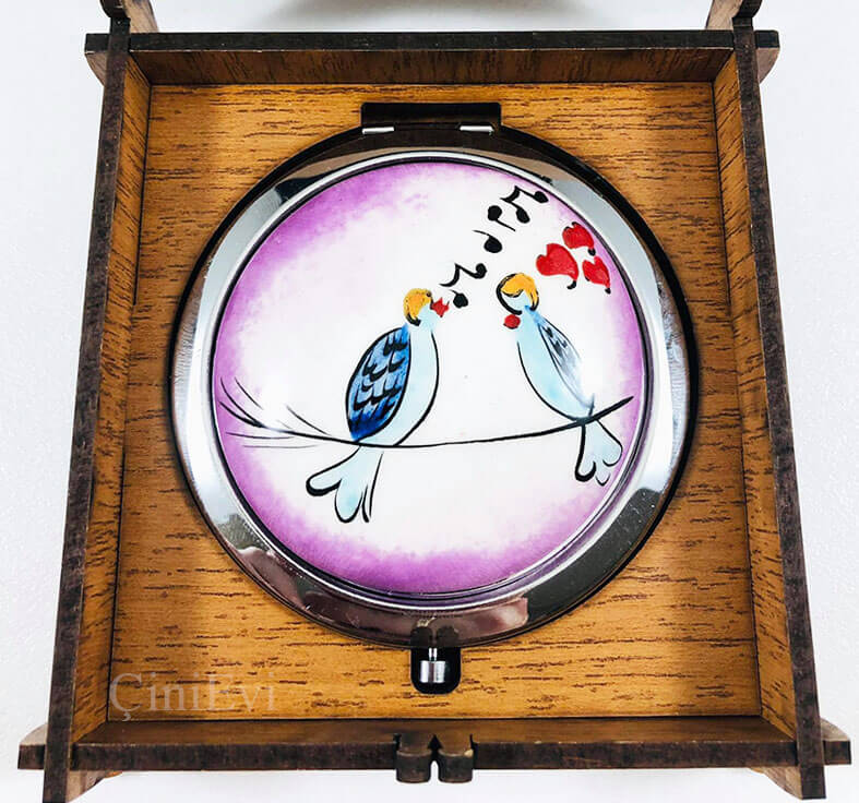 Lovey Dovey Birds Pottery Makeup Mirror - 1