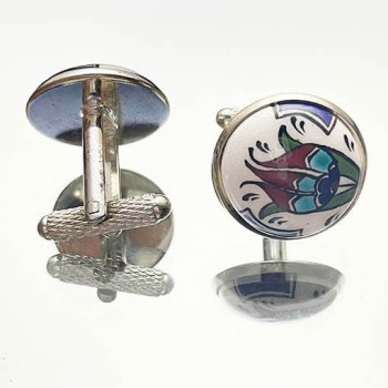 Manschettenknöpfe aus Iznik-Keramik mit Einzel-Tulpe - 1