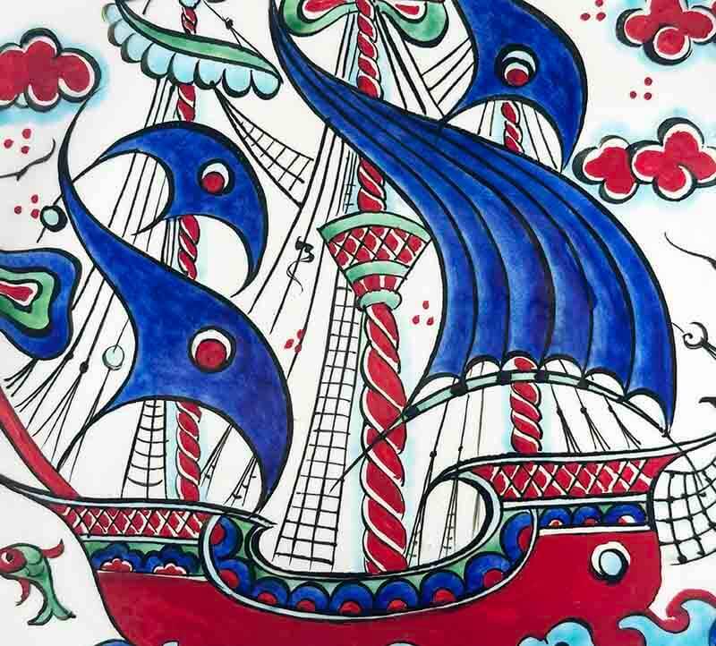 Marina Hediyesi – Kalyon Desenli İznik Çini Tabak - 2