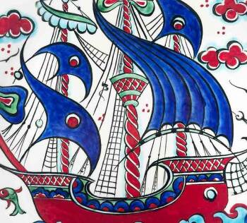 Marina Hediyesi – Kalyon Desenli İznik Çini Tabak - Çini Evi (1)