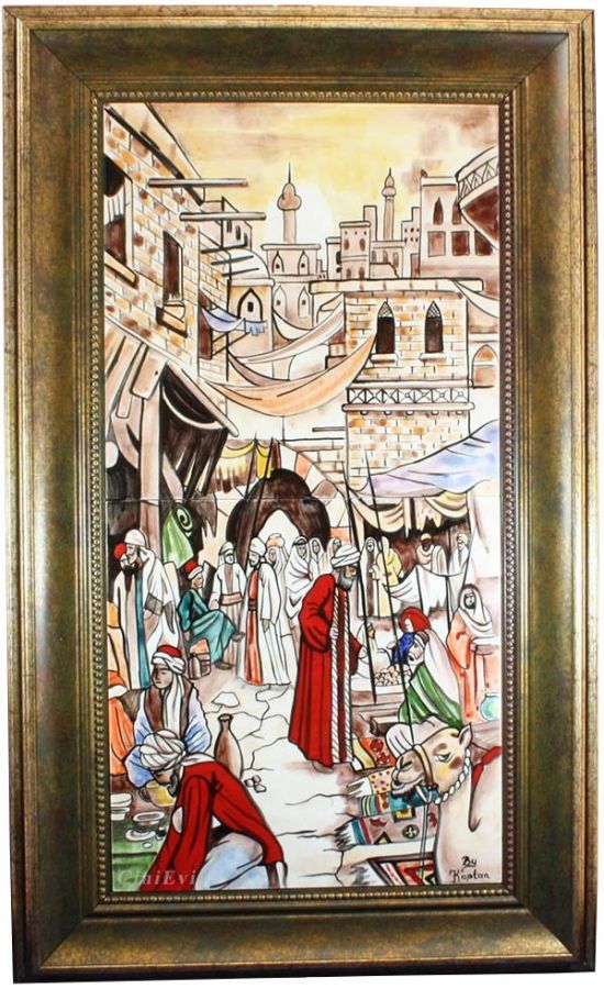 Market Scene 20 x 40 cm Ceramic Panel - 1