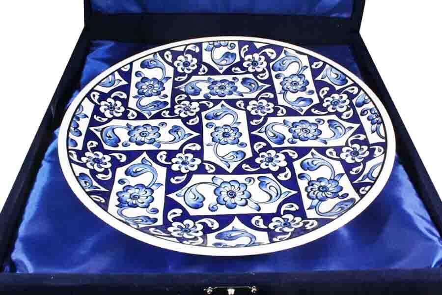 Mavi Beyaz Lotus Desenli İznik Çini Tabak - 3